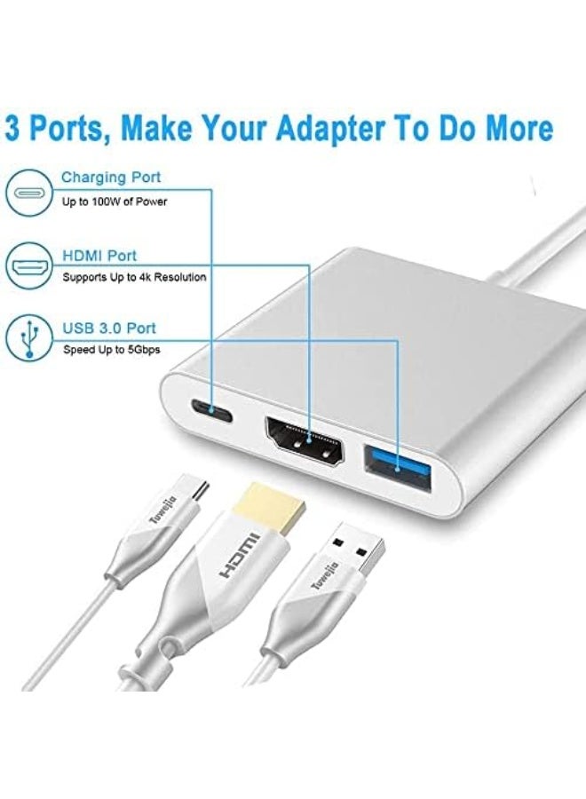 USB C to HDMI Multiport Adapter,3-in-1 Type-C Hub with Thunderbolt 3 to HDMI 4K Output/USB 3.0 Port/PD Quick Charging Port,Android Digital AV Adapter for MacBook Pro,MacBook Air,Projector,Monitor - Image 2
